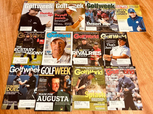 12 Phil Mickelson Golfweek or Golf World 2005 through 2016 magazine issues - AutographsForSale.com