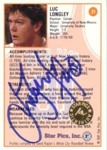 Luc Longley certified signed New Mexico 1991 Star Pics card - AutographsForSale.com