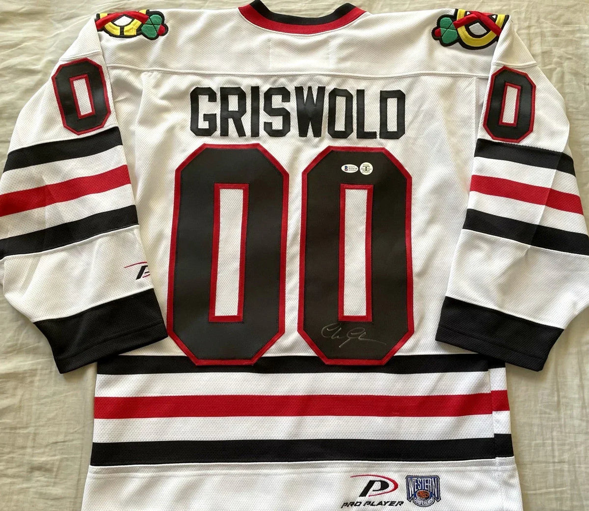Chevy Chase signed Clark Griswold Blackhawks Pro Player jersey BAS certified - AutographsForSale.com