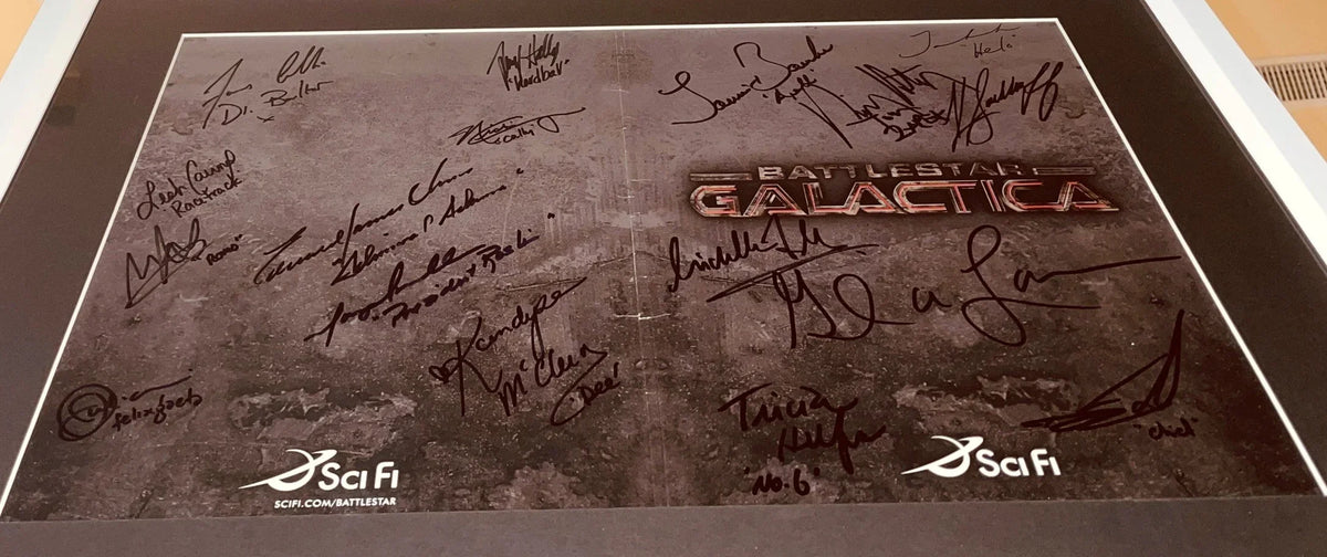 Battlestar Galactica FULL CAST & Glen Larson signed folder framed JSA - AutographsForSale.com
