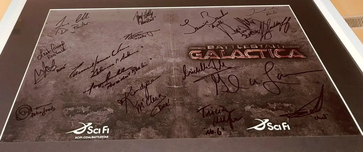 Battlestar Galactica FULL CAST & Glen Larson signed folder framed JSA - AutographsForSale.com