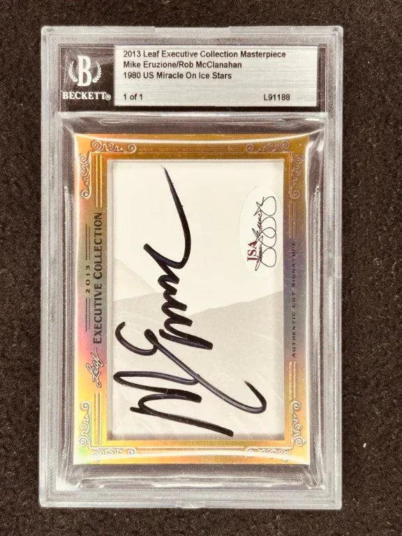 Mike Eruzione & Rob McClanahan 2013 Leaf Masterpiece Cut Signature 1/1 1980 Miracle on Ice JSA - AutographsForSale.com