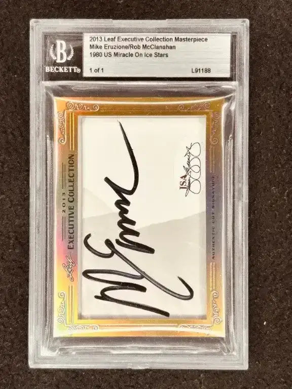 Mike Eruzione Rob McClanahan 2013 Leaf Masterpiece Cut Signature card 1/1 Miracle on Ice JSA - AutographsForSale.com