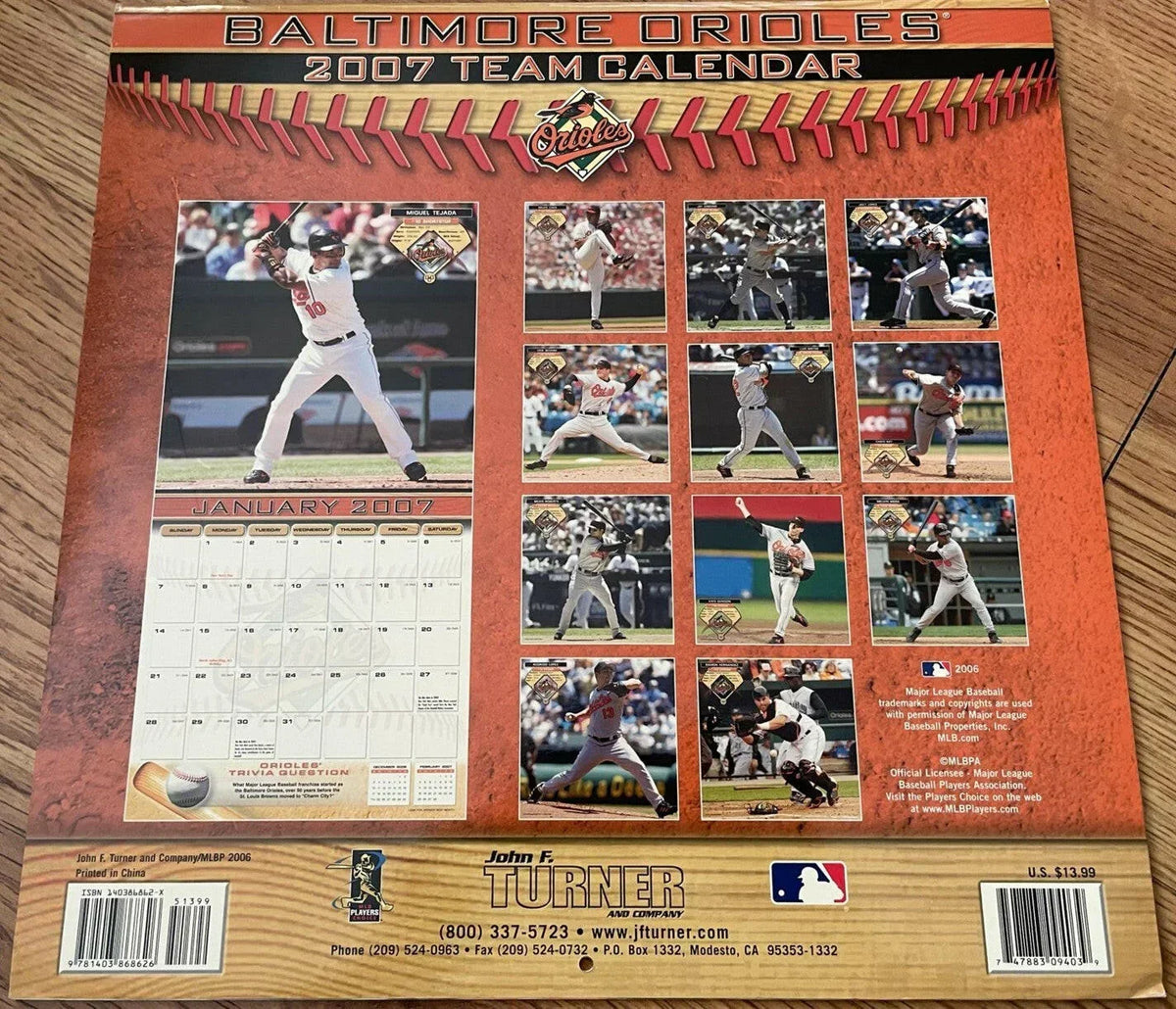 2007 Orioles team Wall calendar Melvin Mora Miguel Tejada - AutographsForSale.com