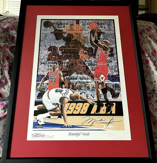 Michael Jordan autographed UDA Chicago Bulls 1998 NBA Finals Last Shot lithograph framed - AutographsForSale.com