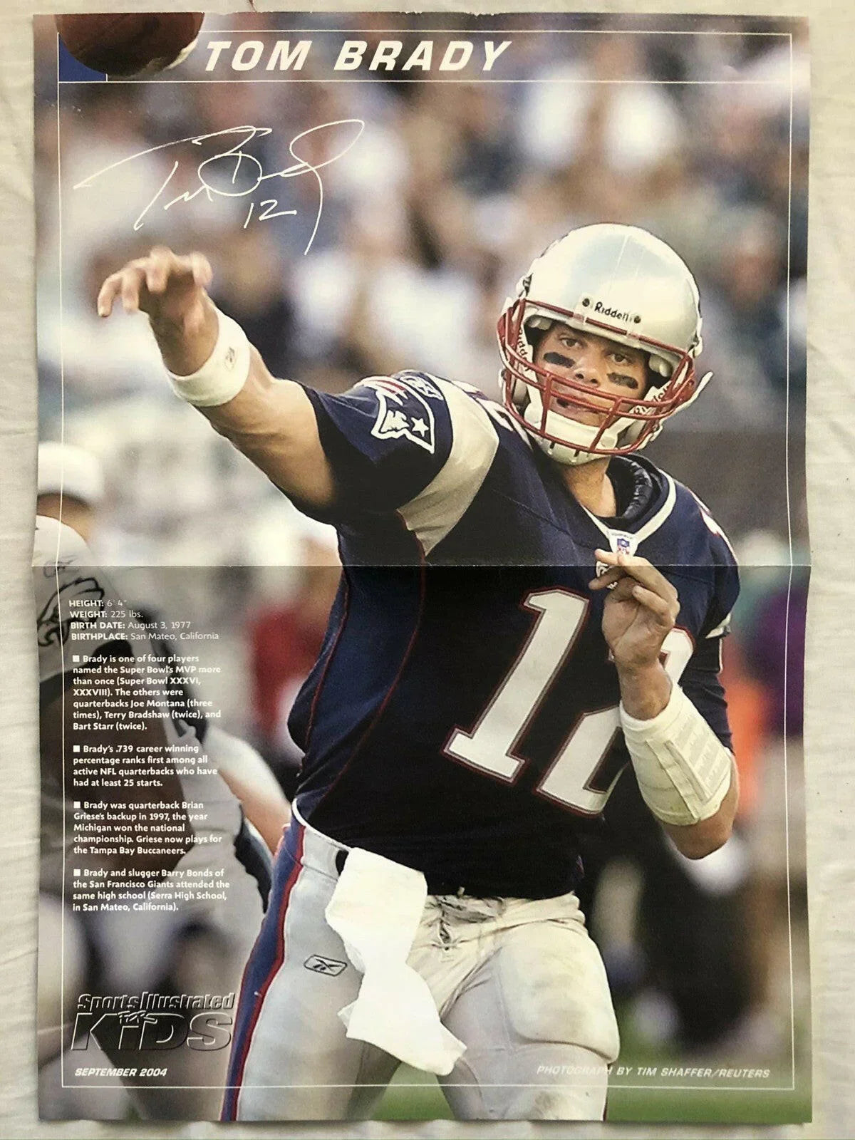 Tom Brady Patriots 2004 SI for Kids mini foldout poster - AutographsForSale.com