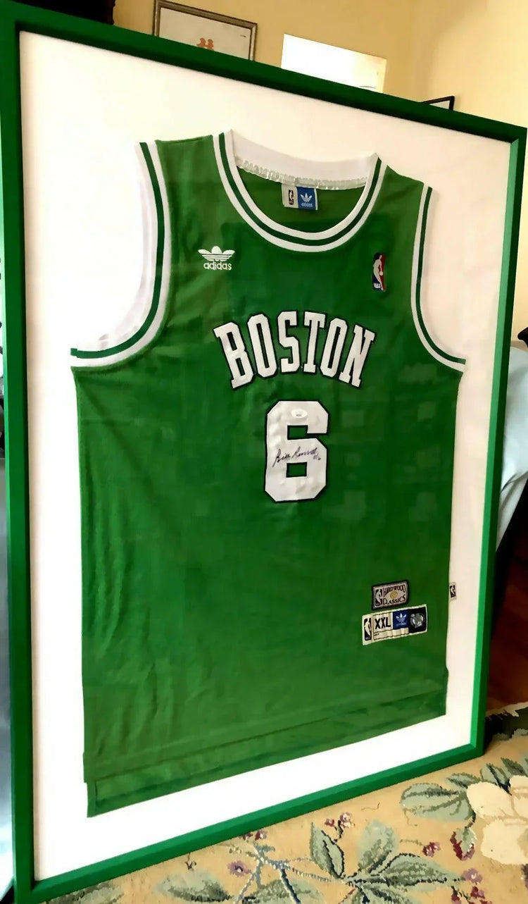 Bill Russell signed Boston Celtics Adidas jersey framed JSA - AutographsForSale.com