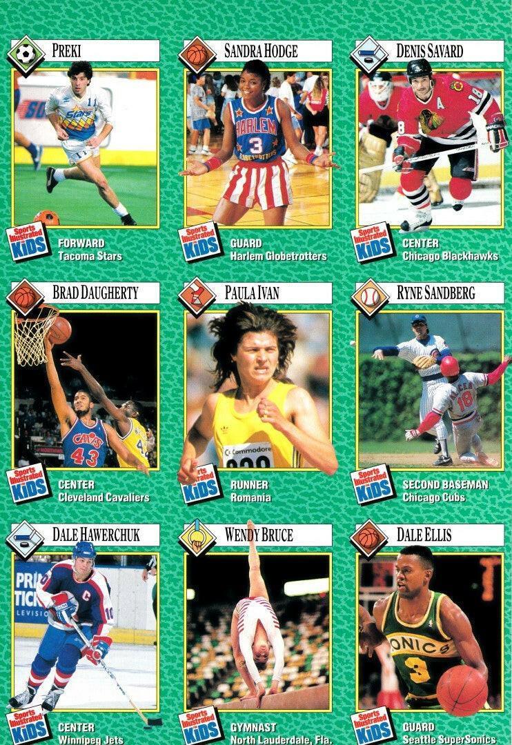 Ryne Sandberg Denis Savard Brad Daugherty Dale Hawerchuk 1990 SI for Kids card sheet - AutographsForSale.com