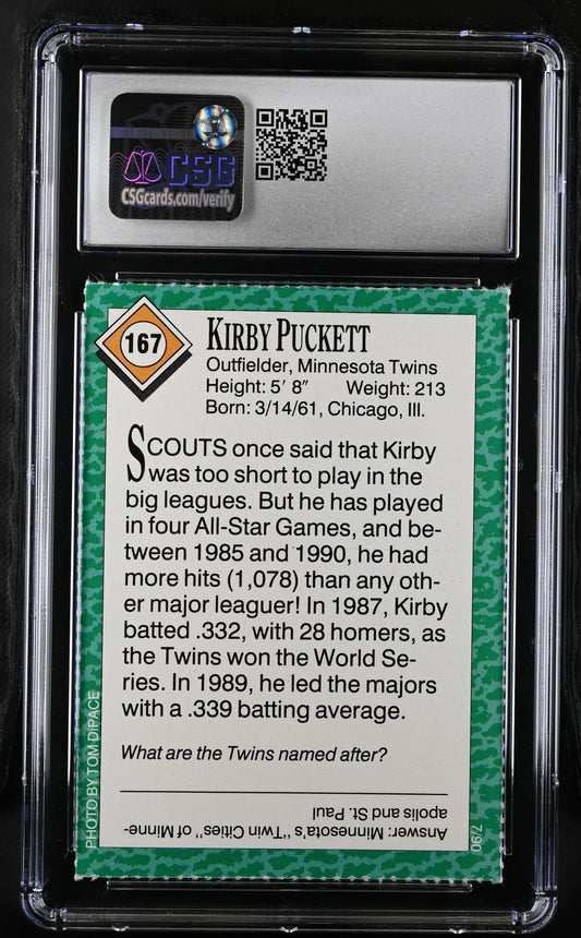 Kirby Puckett Minnesota Twins 1990 Sports Illustrated for Kids card CSG graded 8.5 - AutographsForSale.com