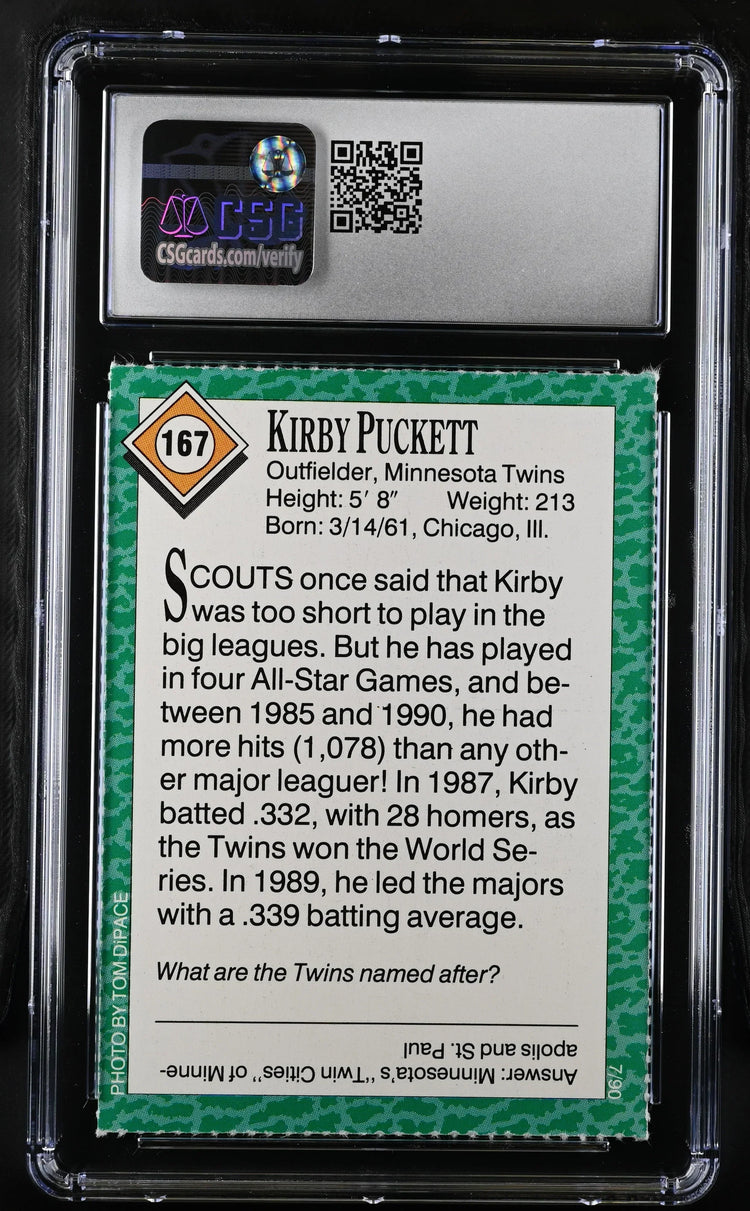 Kirby Puckett Minnesota Twins 1990 SI for Kids card CSG 8.5 - AutographsForSale.com