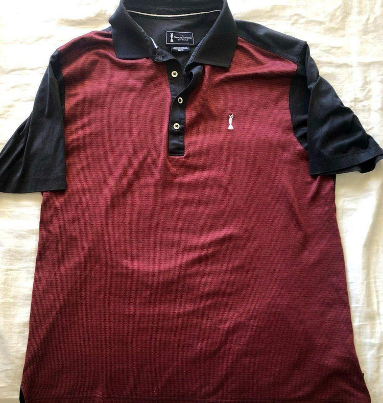 Claret Jug logo Open Championship scarlet & black golf shirt - AutographsForSale.com