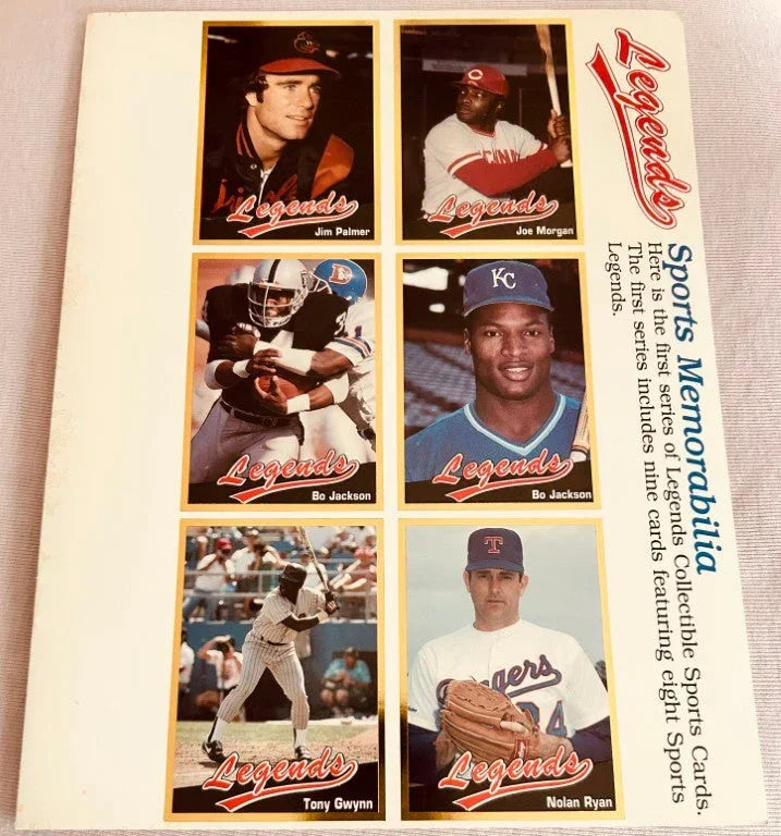 Bo Jackson Nolan Ryan Tony Gwynn Joe Morgan Jim Palmer 1990 Legends 6 card sheet - AutographsForSale.com
