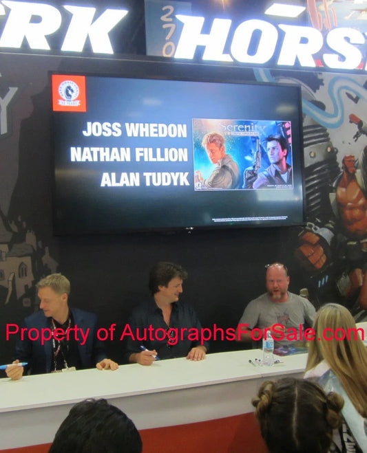 Nathan Fillion Alan Tudyk Joss Whedon autographed Serenity 2016 Comic-Con mini poster JSA - AutographsForSale.com