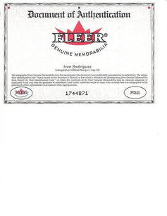 Ivan Pudge Rodriguez autographed Texas Rangers game model cap hat Fleer - AutographsForSale.com