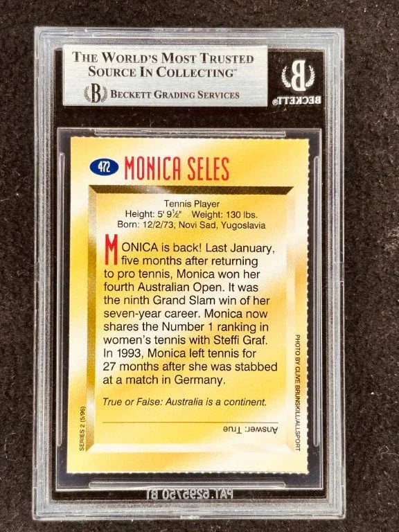 Monica Seles autographed 1996 Sports Illustrated for Kids tennis card BAS slabbed - AutographsForSale.com