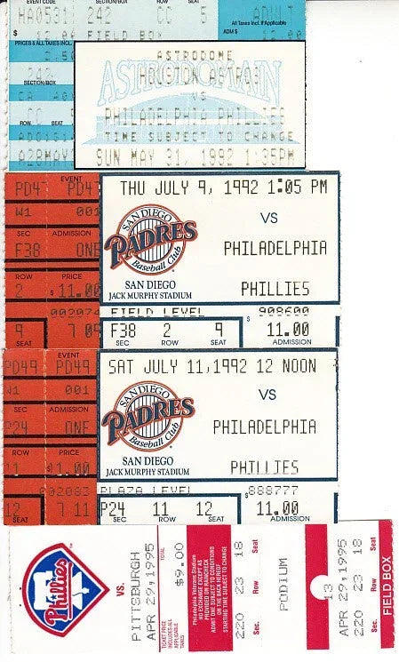 Philadelphia Phillies 4 vintage 1990s ticket stubs - AutographsForSale.com