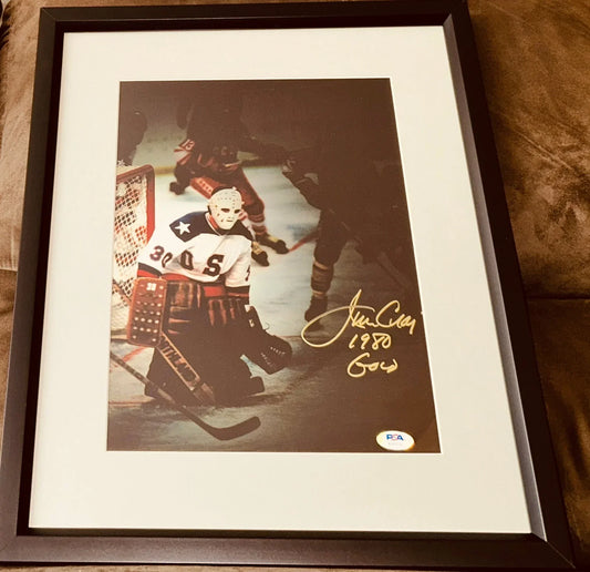 Jim Craig signed Miracle on Ice US Olympic hockey photo w/ 1980 Gold framed PSA/DNA - AutographsForSale.com