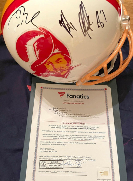 Tom Brady and Rob Gronkowski autographed Tampa Bay Buccaneers VSR4 game model helmet FANATICS - AutographsForSale.com