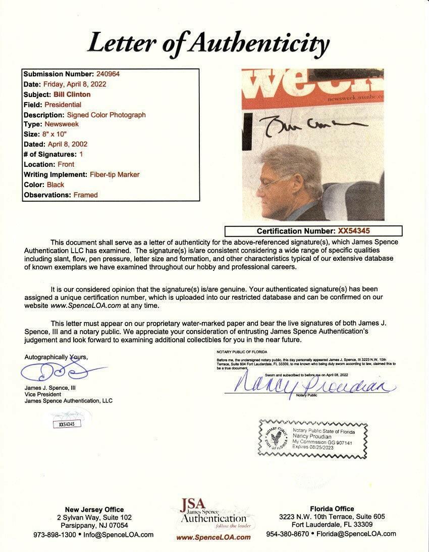 Bill Clinton autographed 2002 Newsweek cover framed JSA - AutographsForSale.com