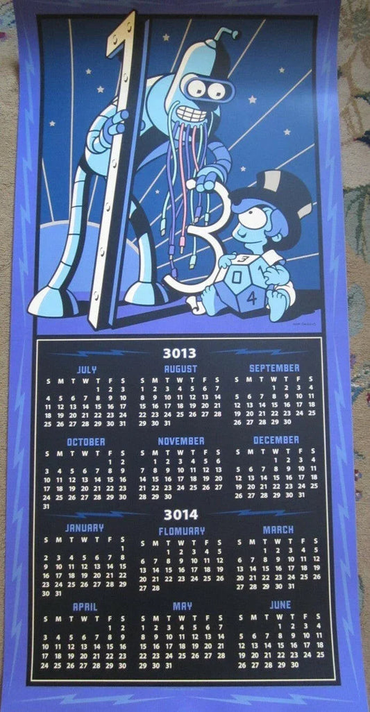 Futurama 2013 SDCC exclusive 2 Sided 19x40 calendar poster - AutographsForSale.com