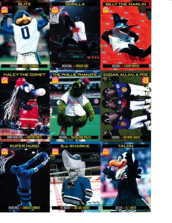 2000 Sports Illustrated for Kids team mascot 9 card sheet Phillie Phanatic Blitz Gorilla - AutographsForSale.com
