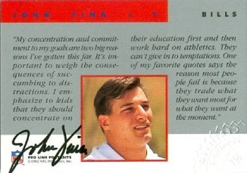 John Fina certified signed Buffalo Bills 1992 Pro Line card - AutographsForSale.com