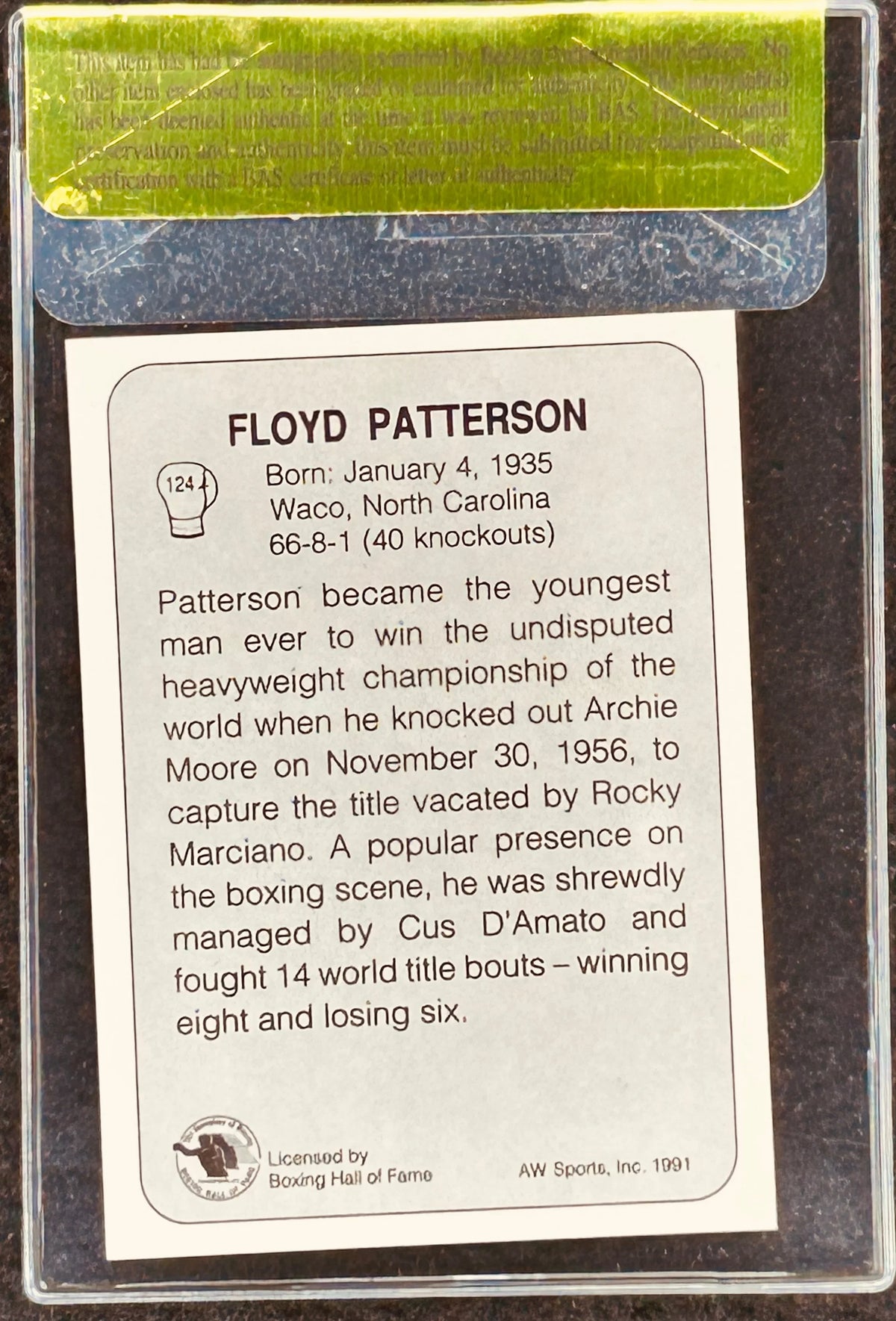 Floyd Patterson autographed 1991 All World boxing card (BAS) - AutographsForSale.com