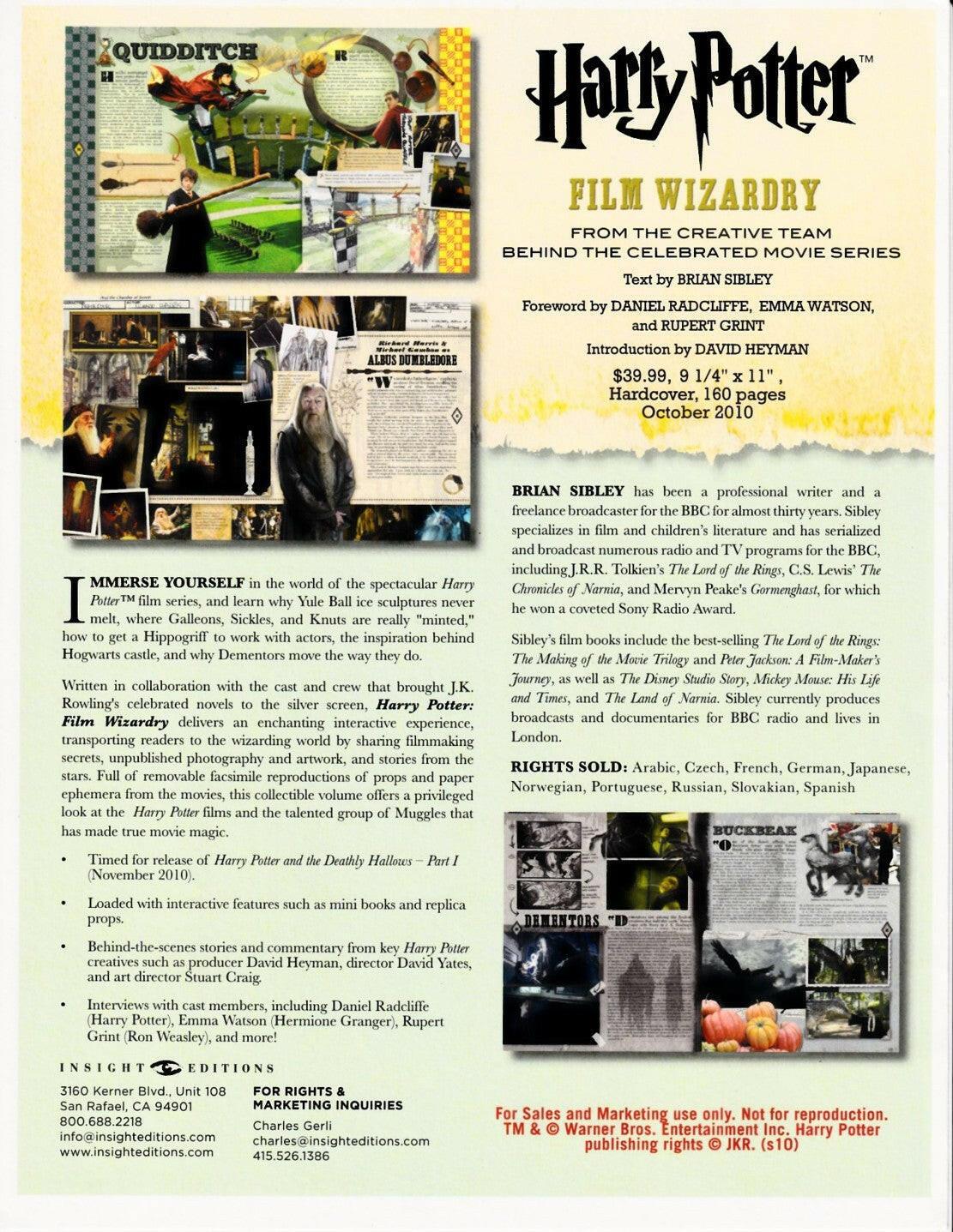 Harry Potter Film Wizardry book 2010 SDCC SELL SHEET ONLY - AutographsForSale.com