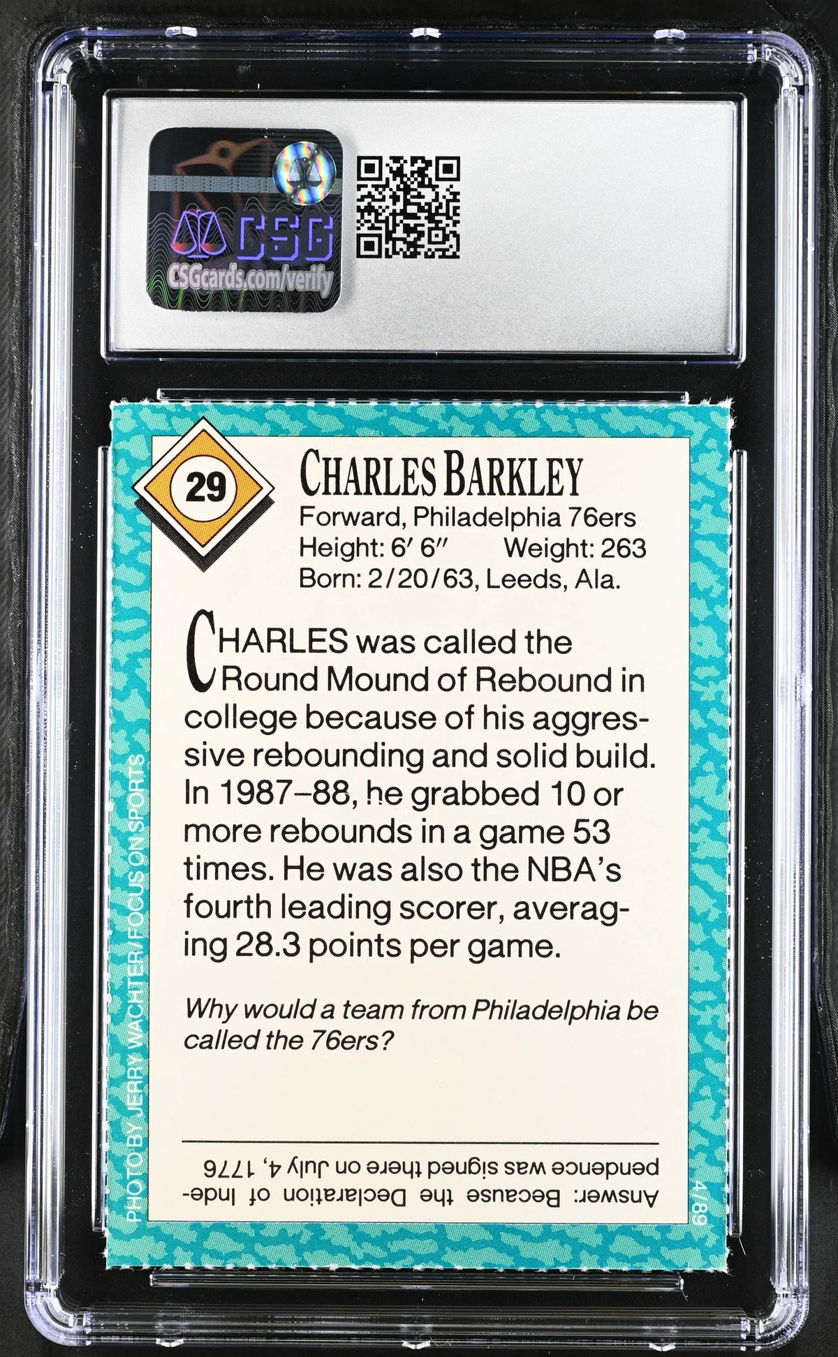 Charles Barkley Philadelphia 76ers 1989 SI for Kids card CSG 9 MT - AutographsForSale.com