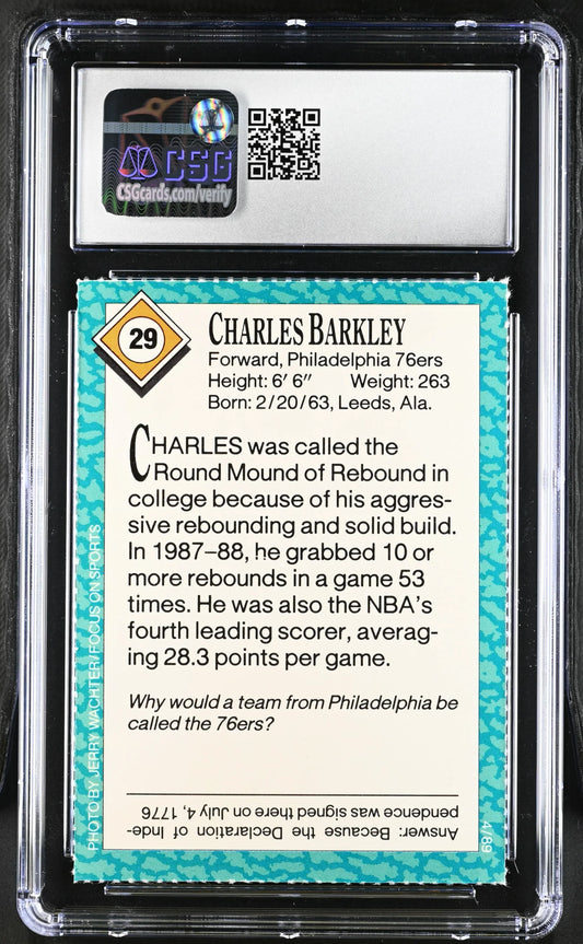 Charles Barkley Philadelphia 76ers 1989 Sports Illustrated for Kids card CSG graded 9 MINT - AutographsForSale.com