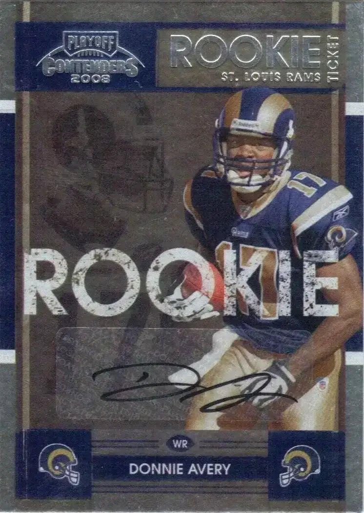 Donnie Avery certified signed St Louis Rams 2008 Playoff Contenders Rookie ticket card - AutographsForSale.com