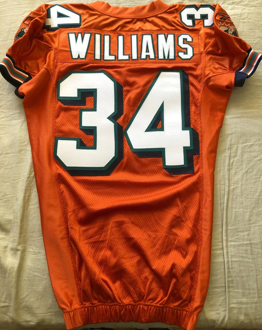 Ricky Williams Miami Dolphins 2005 authentic Reebok team issued orange stitched jersey - AutographsForSale.com