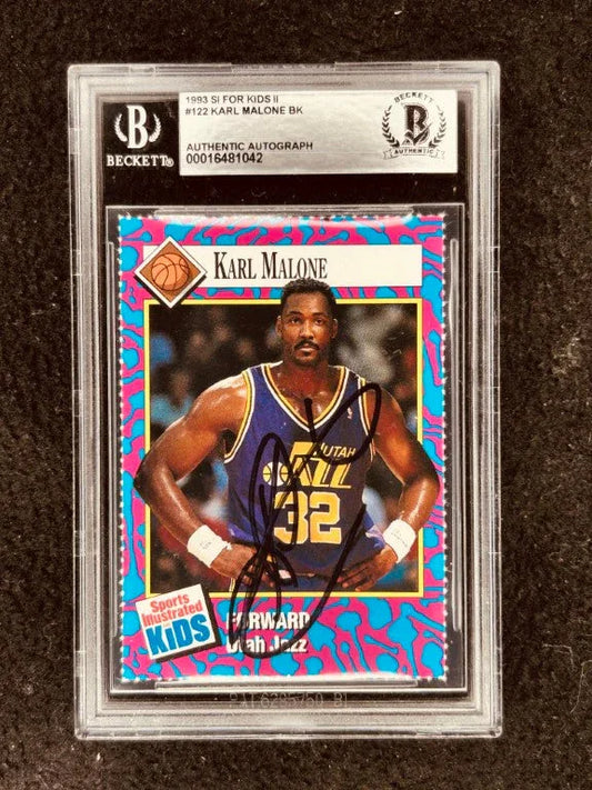 Karl Malone autographed Utah Jazz 1993 Sports Illustrated for Kids card BAS slabbed - AutographsForSale.com