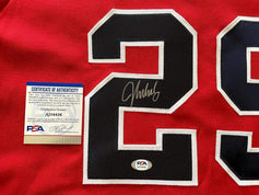 John Smoltz signed Braves Majestic red jersey PSA/DNA - AutographsForSale.com