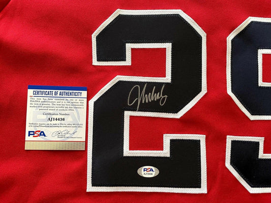 John Smoltz signed Braves Majestic red jersey PSA/DNA - AutographsForSale.com