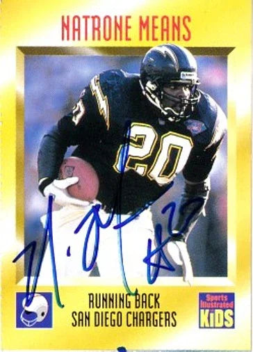 Natrone Means signed SD Chargers 1995 SI for Kids card - AutographsForSale.com