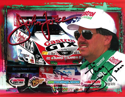 John Force autographed Castrol GTX 8x10 photo card (To Theo) - AutographsForSale.com