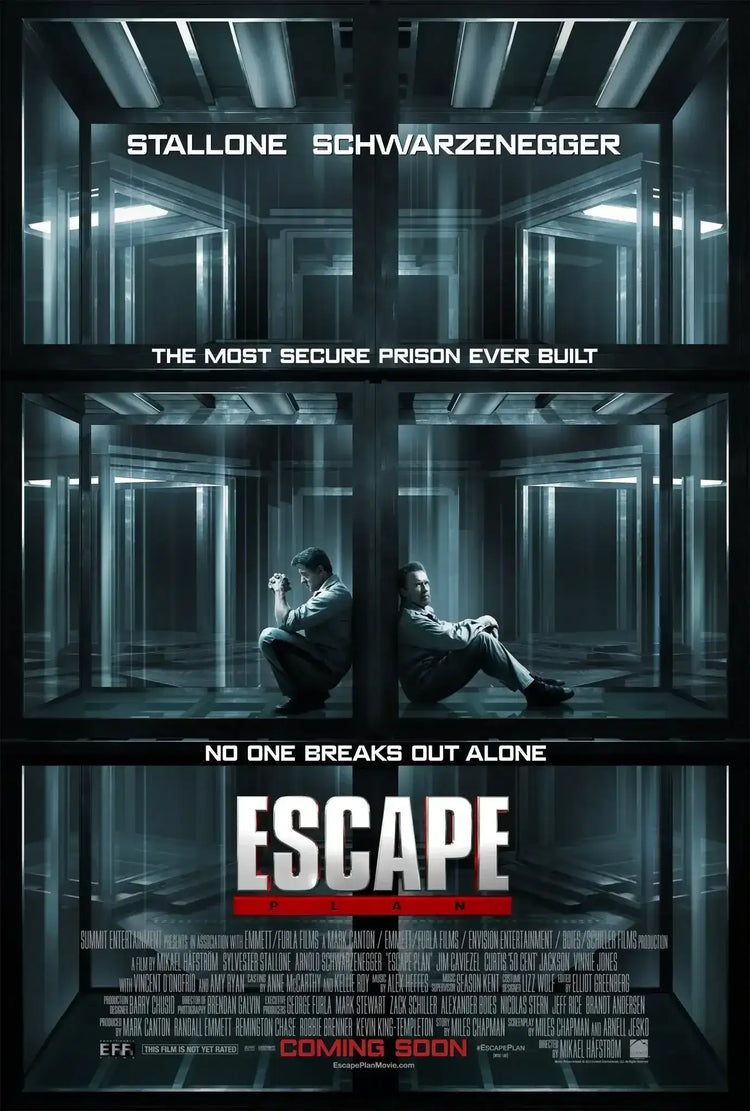 Escape Plan 2013 mini poster Arnold Schwarzenegger Sylvester Stallone - AutographsForSale.com