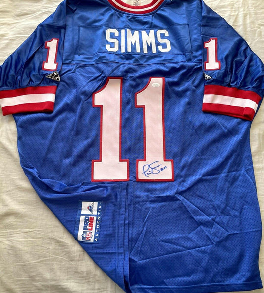 Phil Simms signed NY Giants Apex blue game model jersey JSA - AutographsForSale.com