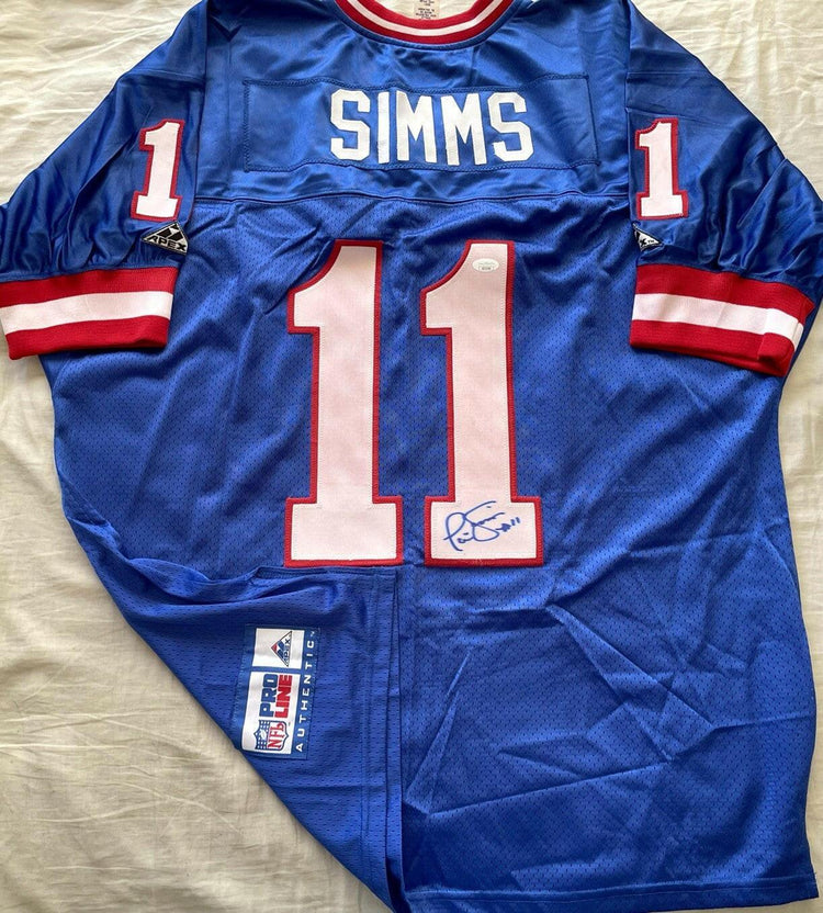 Phil Simms signed NY Giants Apex blue game model jersey JSA - AutographsForSale.com