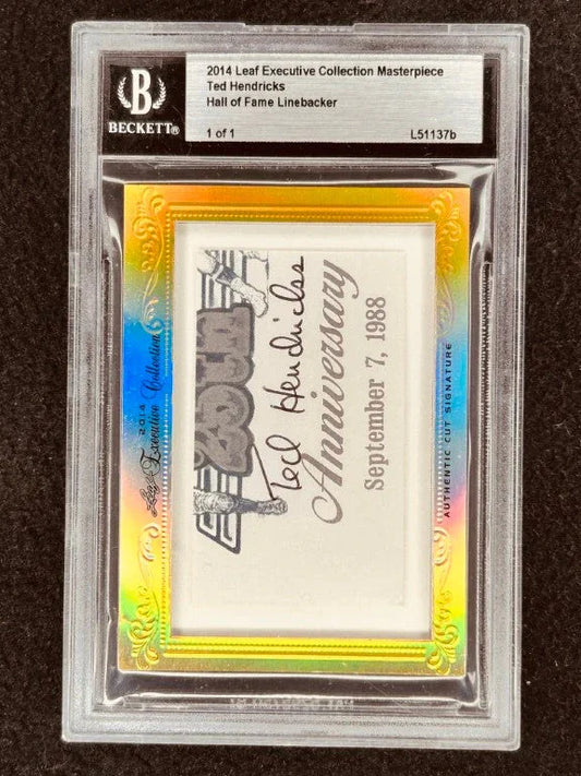 Ted Hendricks 2014 Leaf Masterpiece Cut Signature certified signed card 1/1 JSA Raiders - AutographsForSale.com