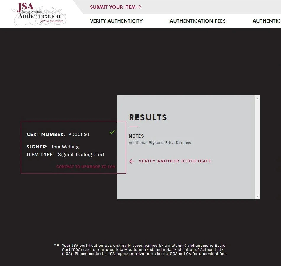 Tom Welling & Erica Durance signed 2022 CZX Crisis on Infinite Earths card JSA - AutographsForSale.com