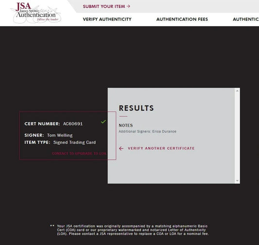 Tom Welling & Erica Durance signed 2022 CZX Crisis on Infinite Earths card JSA - AutographsForSale.com