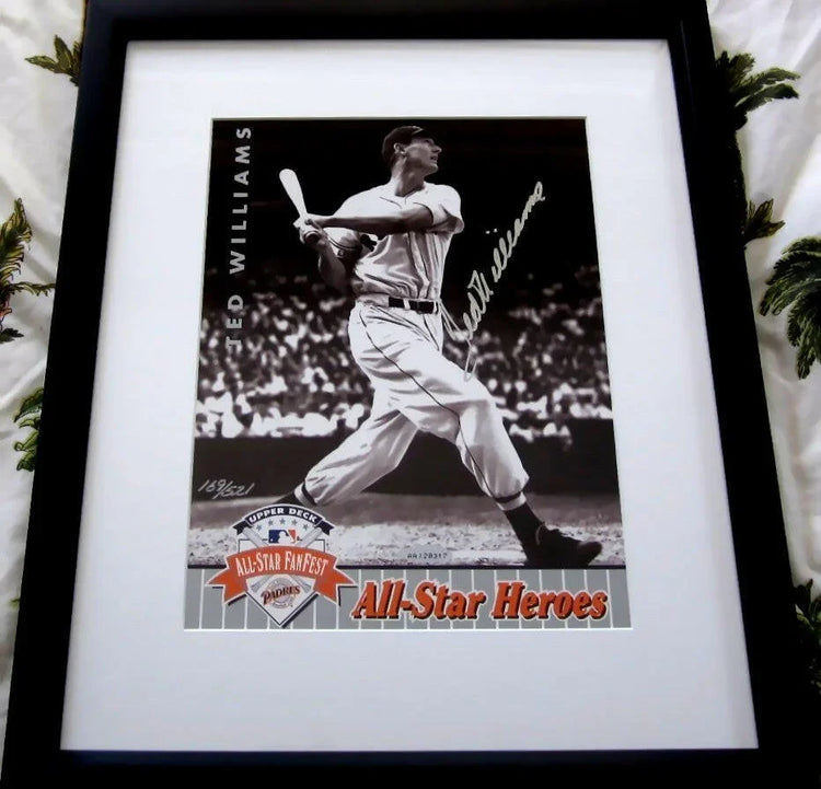 Ted Williams signed Red Sox 1992 UDA All-Star Heroes photo card framed - AutographsForSale.com