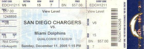 2005 SD Chargers vs Dolphins ticket Antonio Gates Career High 13 Catches - AutographsForSale.com