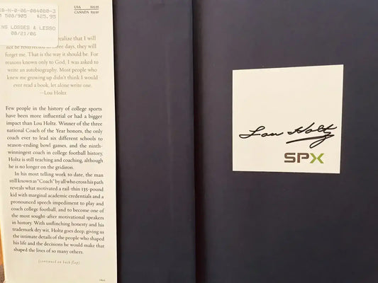 Lou Holtz autographed Wins Losses & Lessons hardcover book - AutographsForSale.com