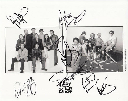 That 70s Show Cast signed 8x10 photo Mila Kunis Ashton Kutcher Danny Masterson Wilmer Valderrama JSA - AutographsForSale.com
