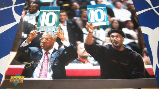 Julius Dr. J Erving signed NBA Slam Dunk 16x20 poster or photo w/ Michael Jordan - AutographsForSale.com