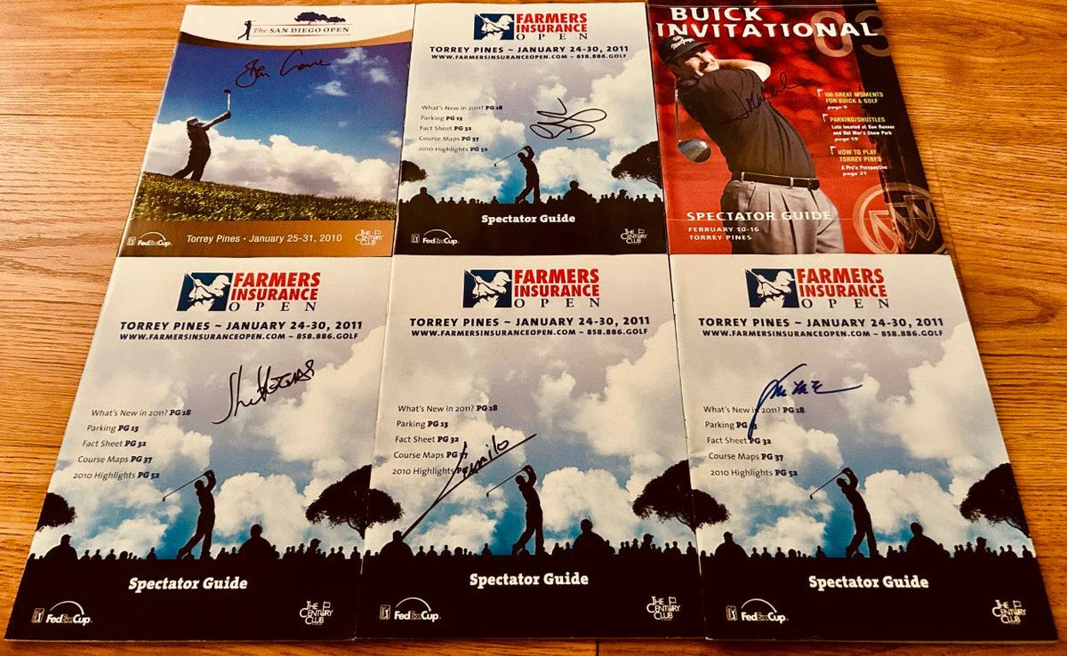 6 signed Farmers Insurance Open PGA Tour golf programs Lucas Glover Jose Maria Olazabal - AutographsForSale.com