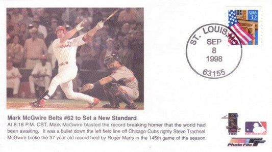 Mark McGwire St Louis Cardinals Home Run 62 1998 photo File cachet envelope - AutographsForSale.com